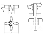 Quick Release 4-Prong Knob Line Drawing